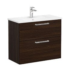 Vitra Root 68118 Lavabo Dolabı, Çift Çekmeceli, Dar, 80 Cm, Ceviz, Köşeli Lavabolu